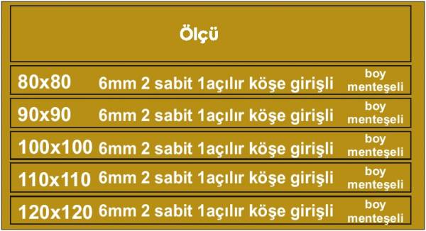6 mm 2 sabit 1 açılır köşe girişli boy menteşeli - Görsel 2